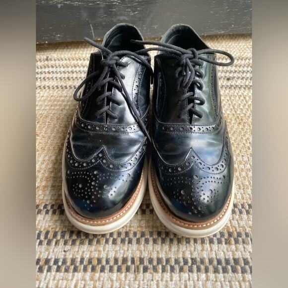 Jeffrey Campbell Lace-up Patent Leather Platform‎ Oxford wing tip shoe  10 - Picture 1 of 7
